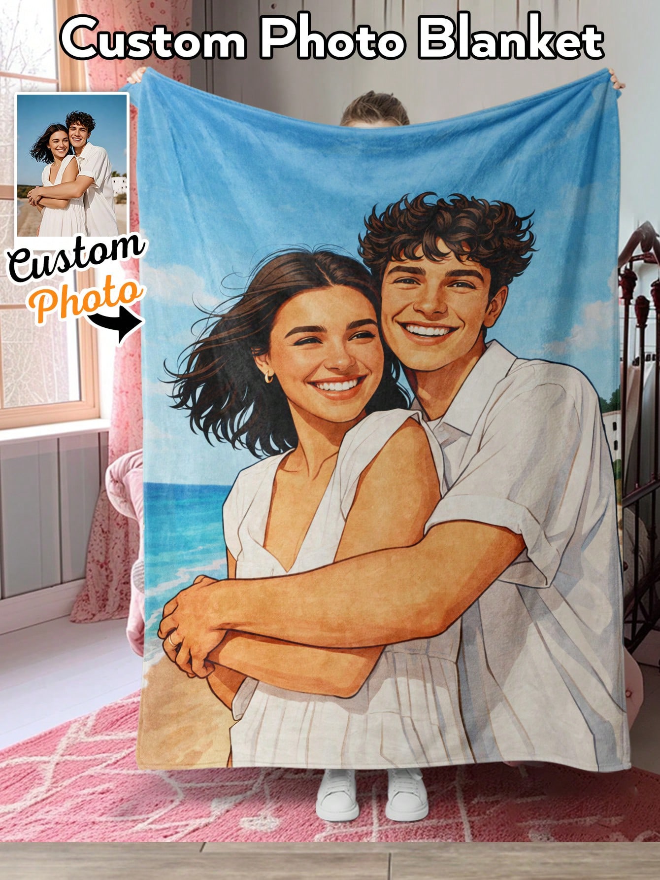 Christmas Throw Blanket - カスタムAIスタイル写真入りブランケット パーソナライズドフリーススロー 4デザイン 家族、カップル、母、父、記念日、クリスマスへのギフト