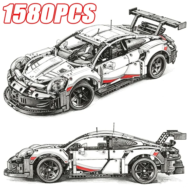 Lego Set Technic - 1580ピース 1:8スケール RSRレースカービルディングブロックセット 高度な組み立てチャレンジ 車両モデル コレクタブル