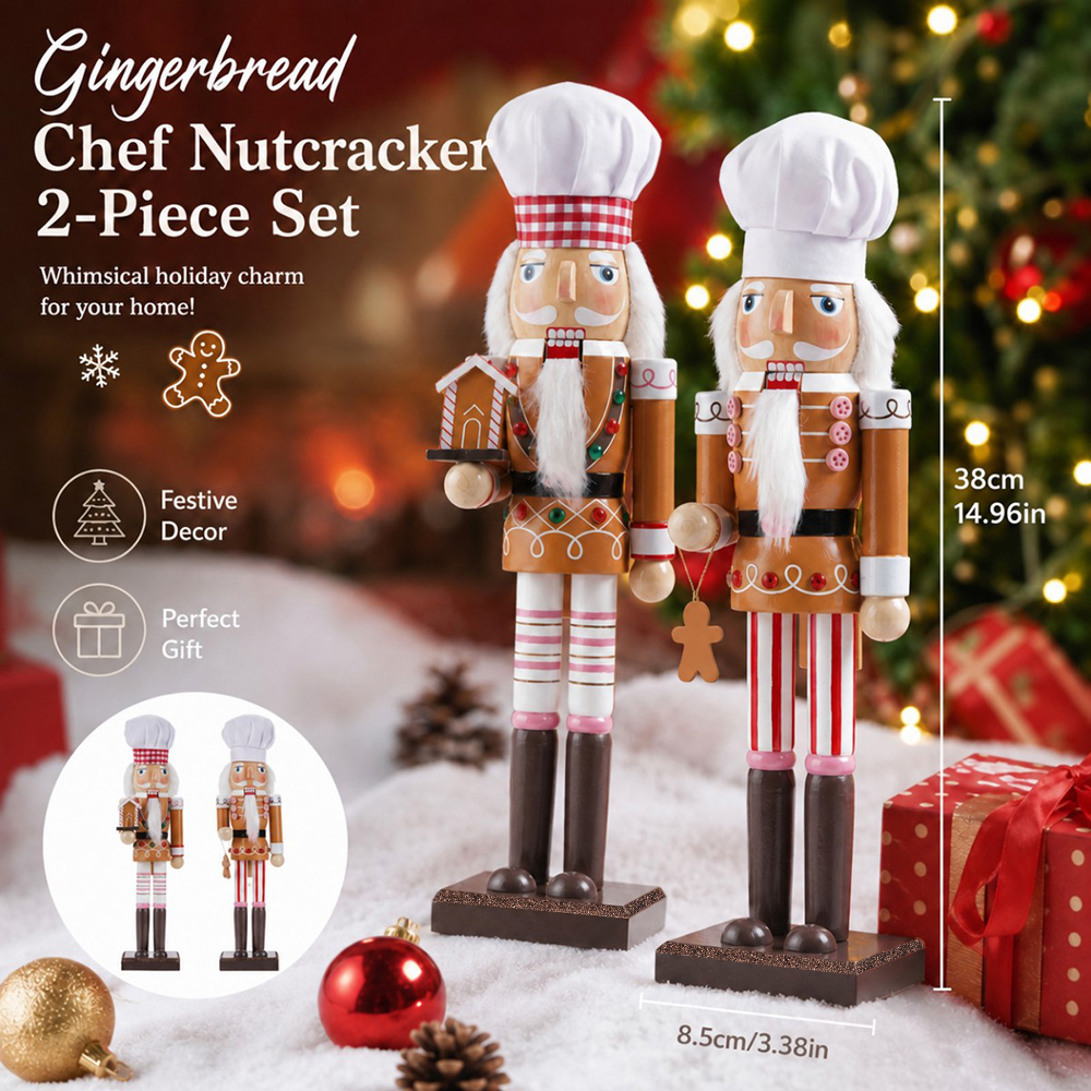 Nutcracker Figurine - 38 センチメートルクリスマスくるみ割り人形木製飾りジンジャーブレッドマンシェフ兵士フィギュア手作りおもちゃホームオフィスデスクトップ装飾ギフト