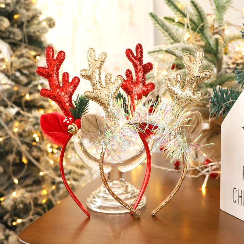 人気のキラキラ光るトナカイの角のヘッドバンド、ゴールドとレッ - Reindeer Antlers Headband のレビューと価格