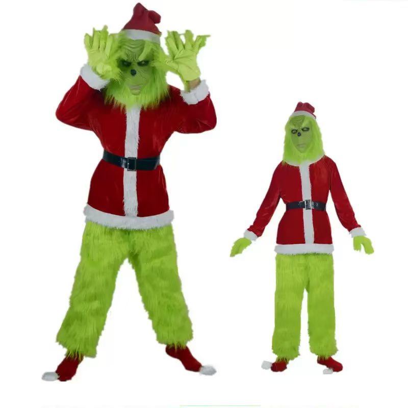 メリークリスマス！グリンチのコスプレ衣装、緑色の盗賊風マスク - Santa Hat Plush のレビューと価格