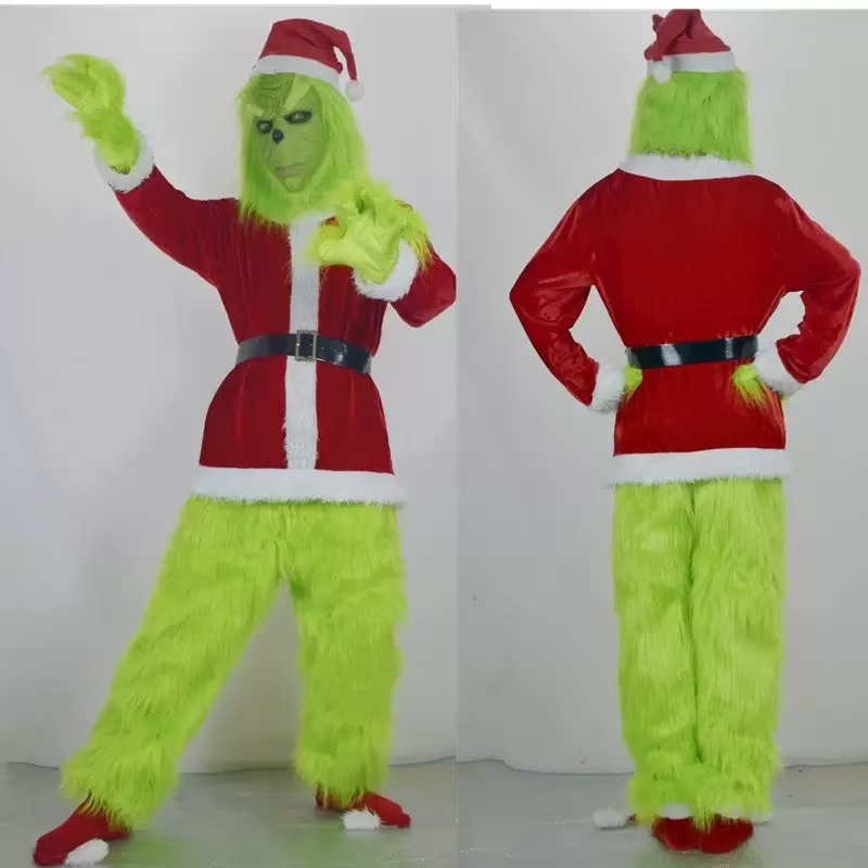メリークリスマス！グリンチのコスプレ衣装、緑色の盗賊風マスク - Santa Hat Plush のレビューと価格