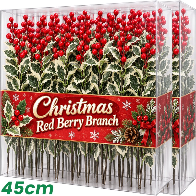 45cmの人工的な赤いベリーの植物オーナメント。クリスマスツ - Christmas Wreath Fake のレビューと価格