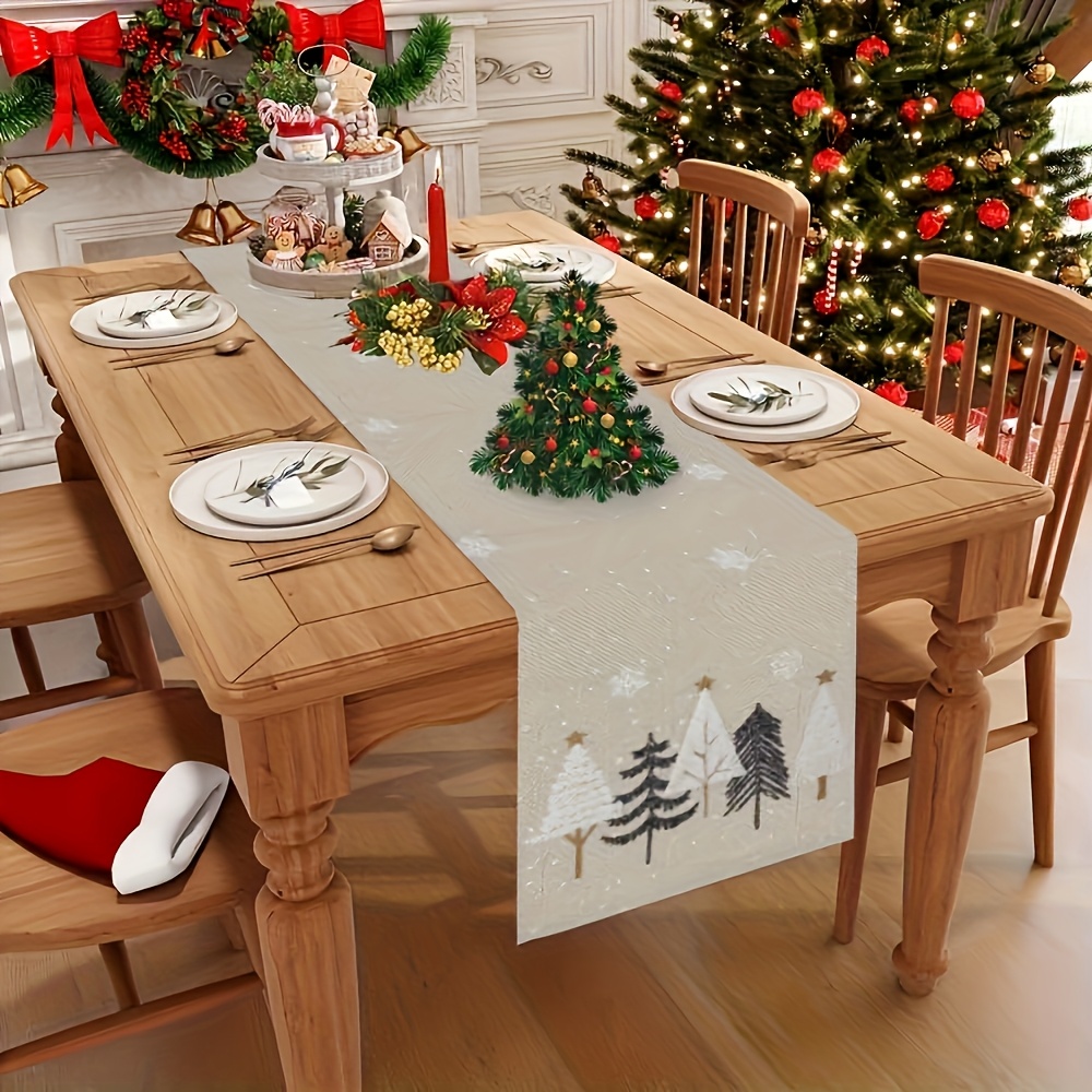 1個 秋のクリスマスツリー柄テーブルランナー、リネン生地のホ - Christmas Table Runner のレビューと価格