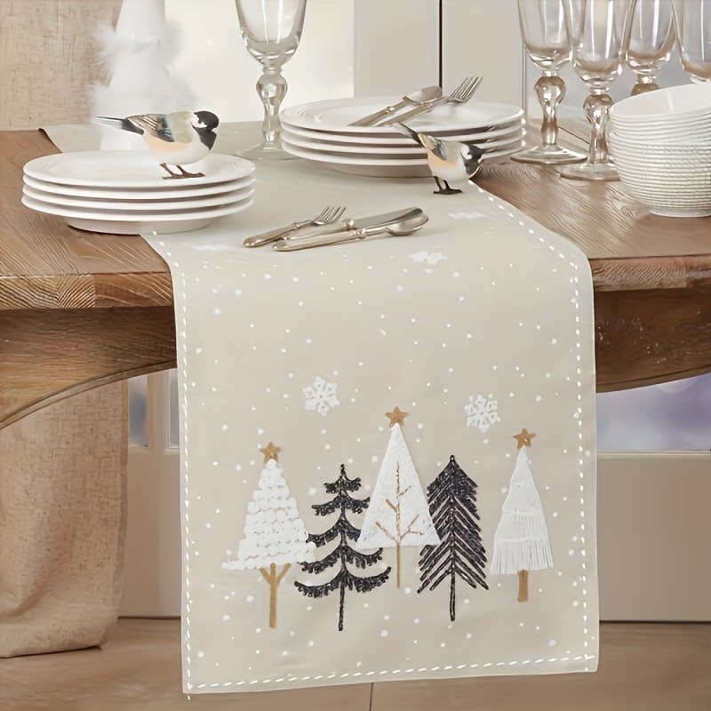 1個 秋のクリスマスツリー柄テーブルランナー、リネン生地のホ - Christmas Table Runner のレビューと価格