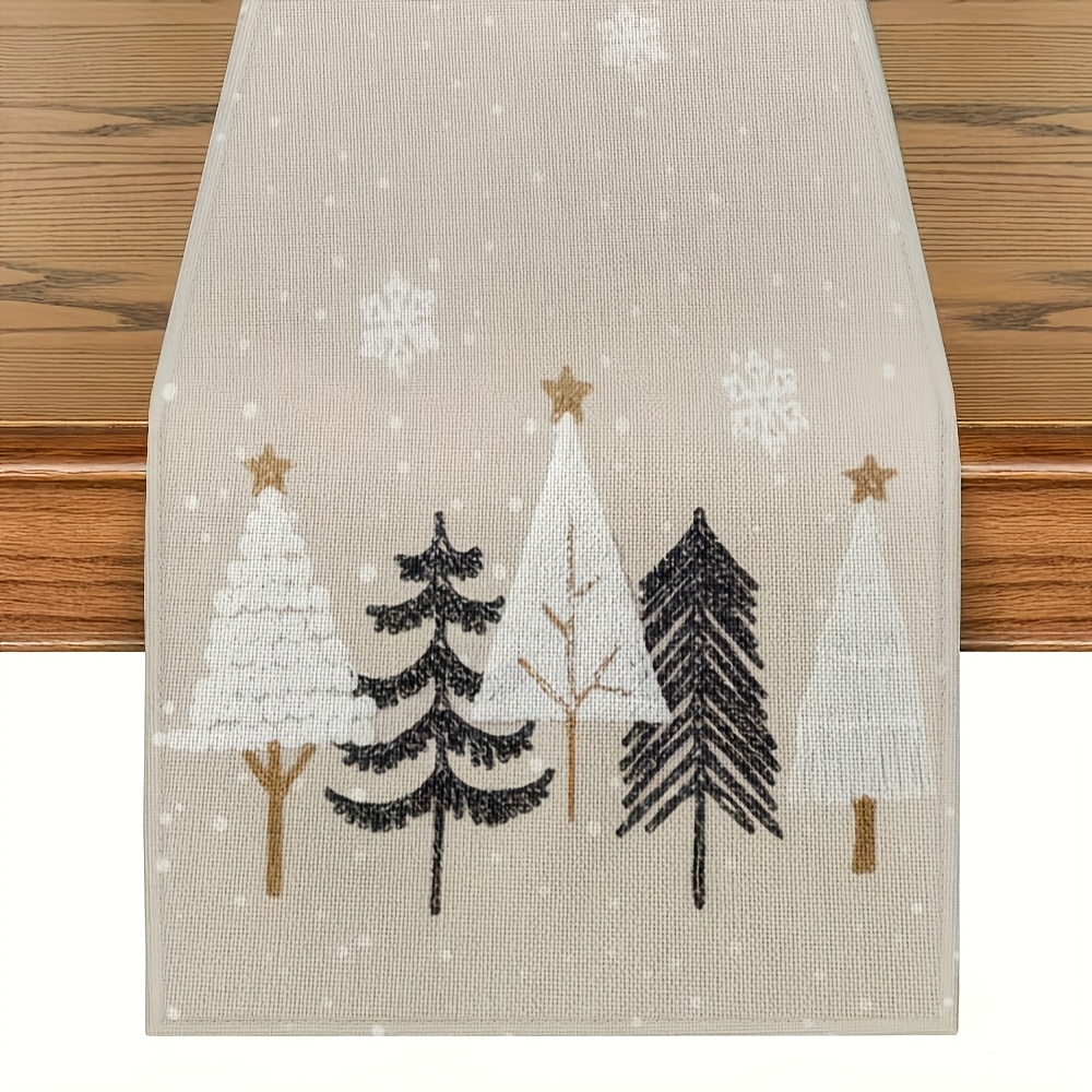 1個 秋のクリスマスツリー柄テーブルランナー、リネン生地のホ - Christmas Table Runner のレビューと価格